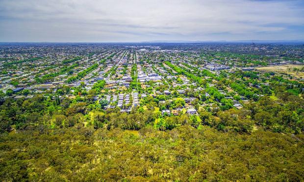 A high-angle view of a suburb.
